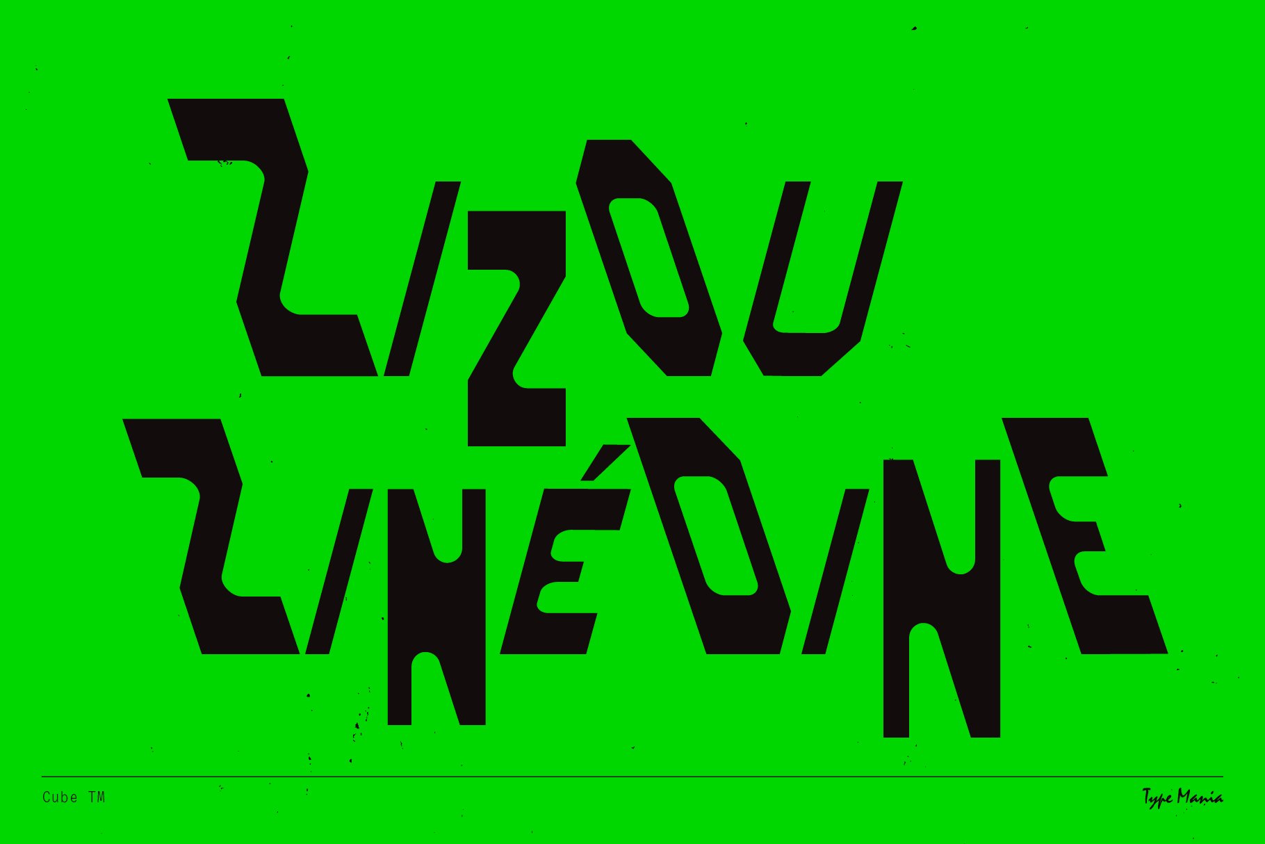 Bold black geometric font on vivid green background creating abstract typographic design suitable for digital templates and graphic design assets.