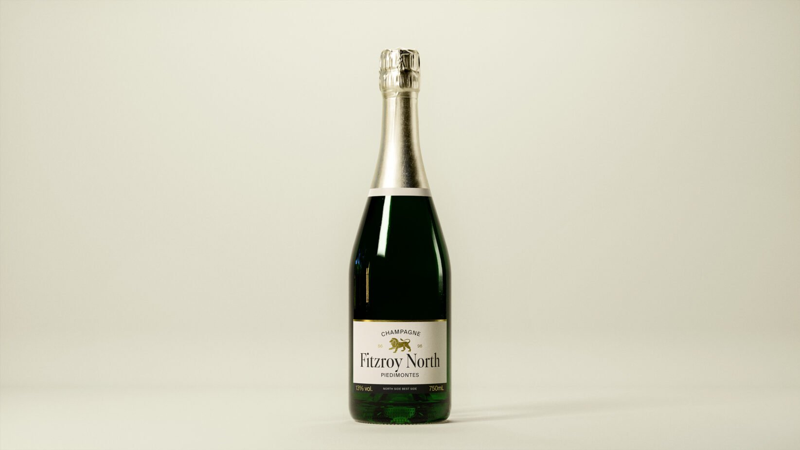 Mockup of a champagne bottle with a minimalist label design, perfect for showcasing branding designs. Suitable for designers and digital asset creation.
