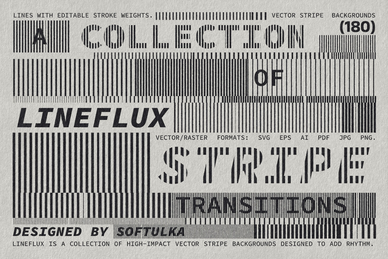 Collection of 180 vector stripe backgrounds with editable lines in SVG EPS AI PDF JPG PNG formats for impactful graphic design transitions