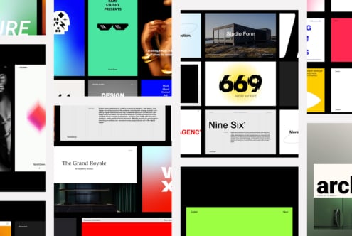 Collage showcasing modern web design templates with bold typography vibrant colors and creative layouts ideal for graphic designers and digital agencies