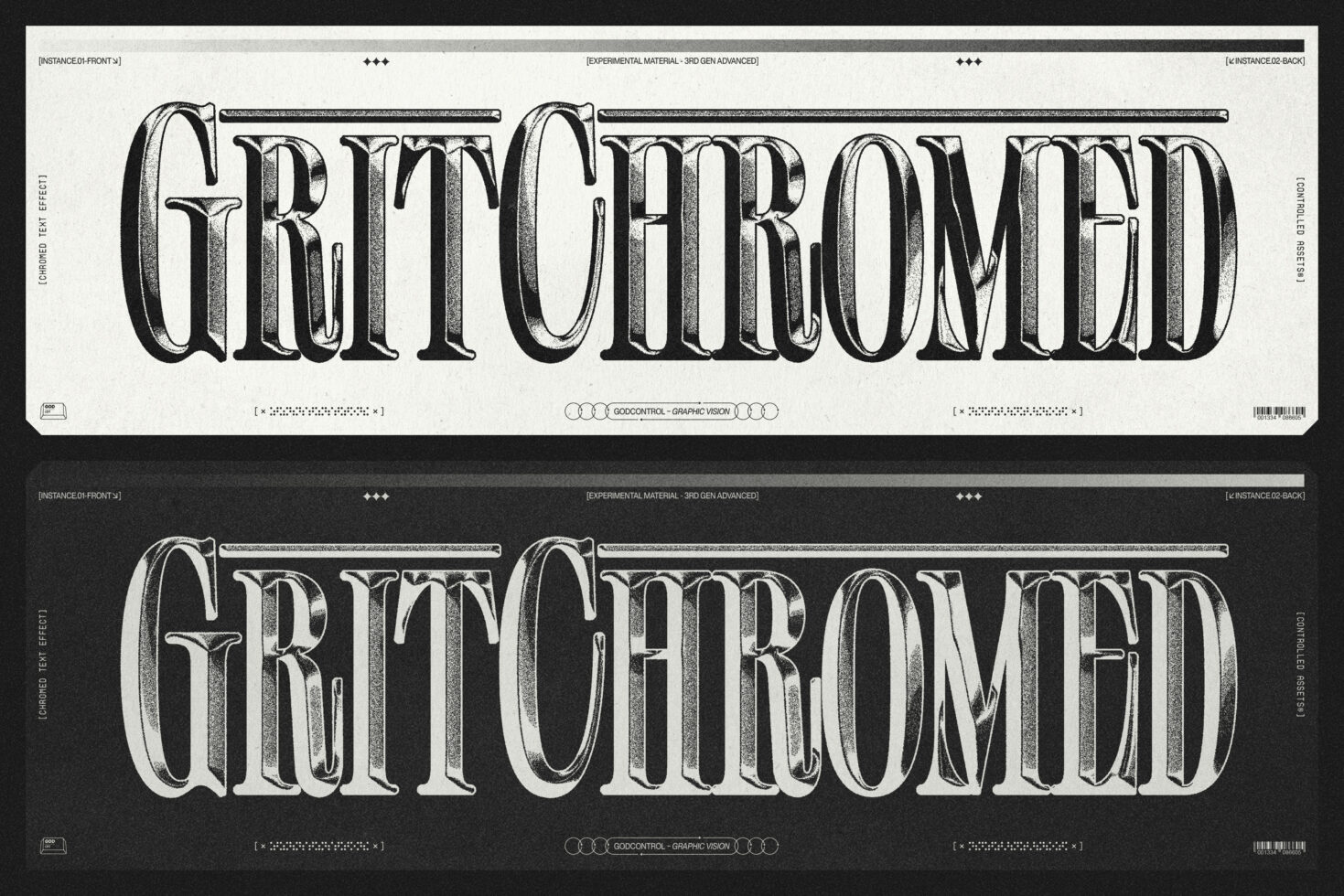 Bold typography reading Grit Chromed with a gritty chrome text effect. Ideal for graphic design, fonts, templates, and digital mockups.