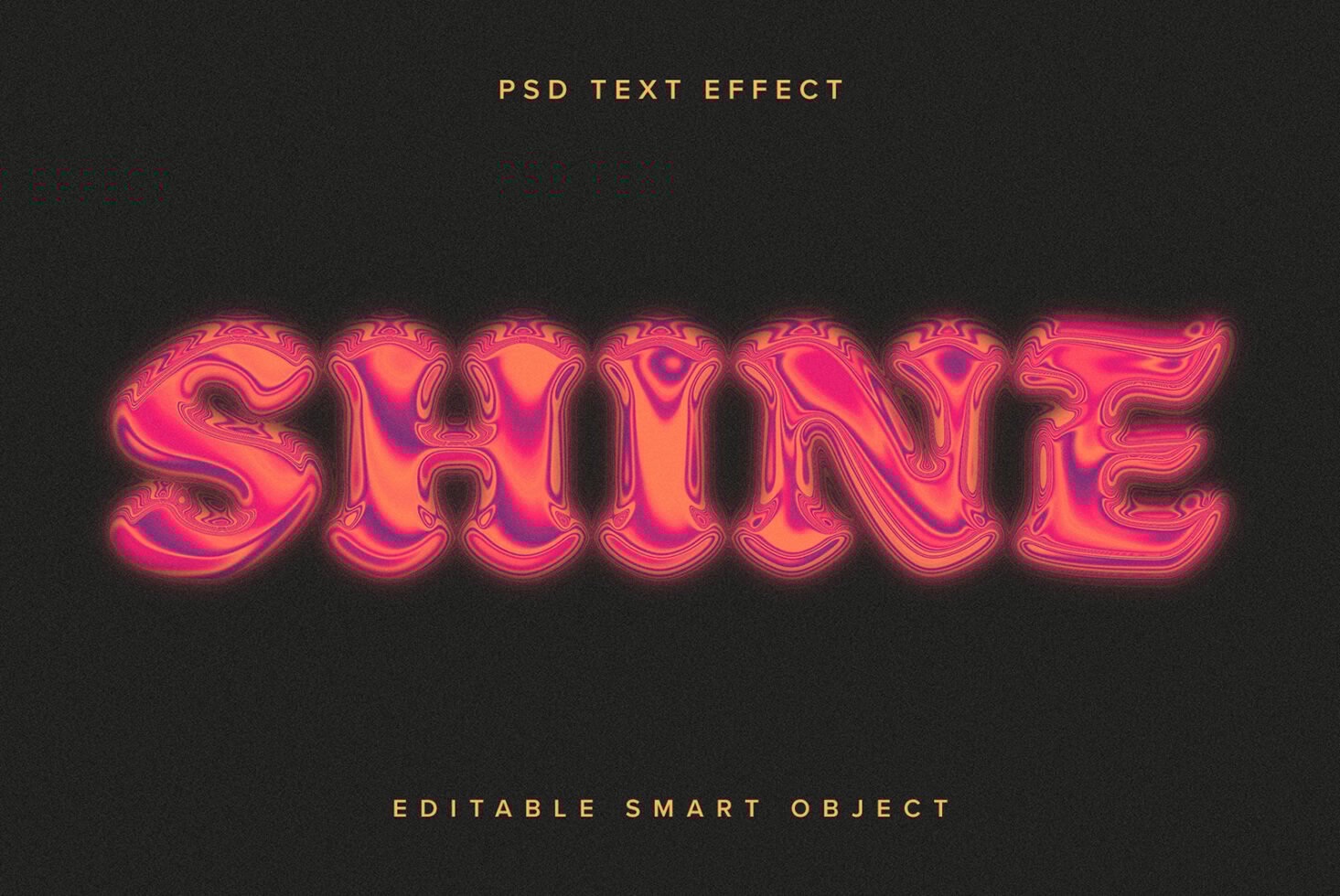 Editable PSD text effect with vibrant pink and orange shine. Perfect for designers seeking unique typography, mockups, and graphic templates.