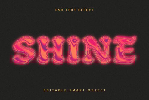 Editable PSD text effect with vibrant pink and orange shine. Perfect for designers seeking unique typography, mockups, and graphic templates.