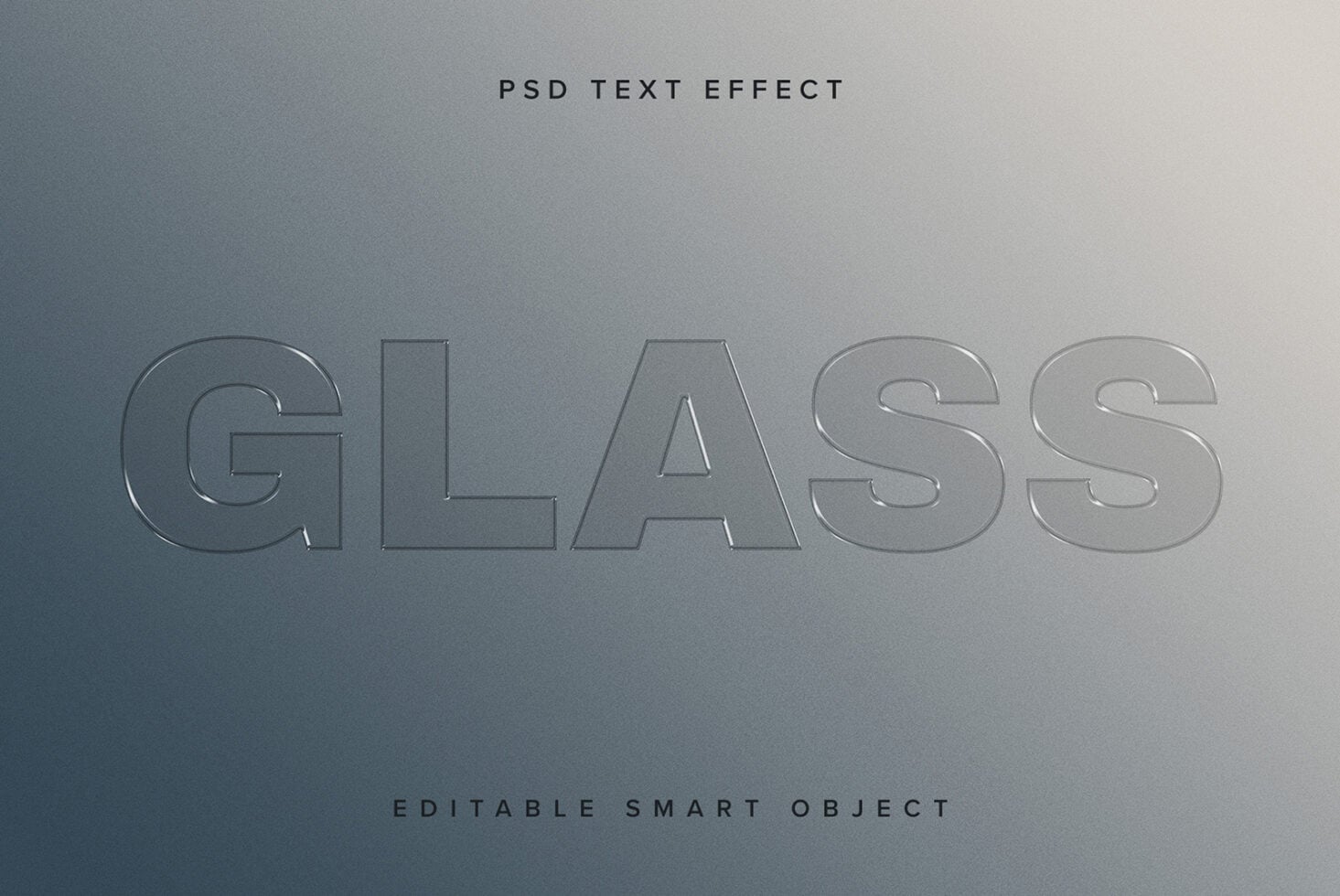 GLASS text with engraved outline style on soft blue gradient