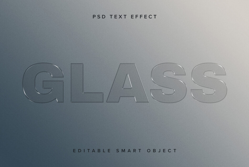 GLASS text with engraved outline style on soft blue gradient