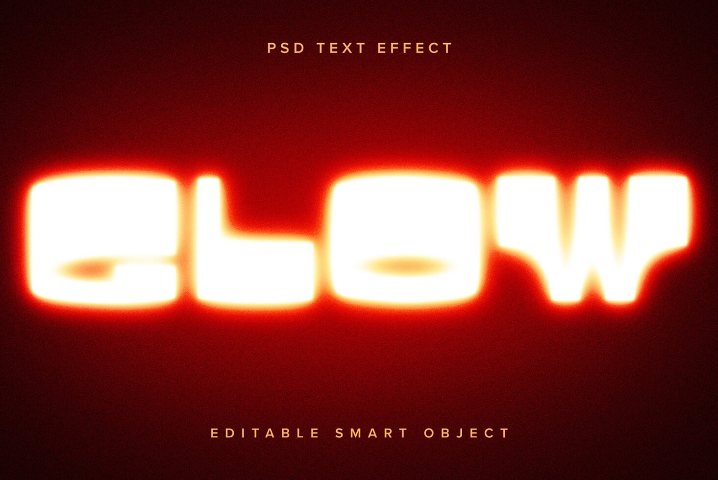 PSD glowing text effect for designers featuring a bright neon glow in a dark background. Fully editable smart object for creative typography projects.