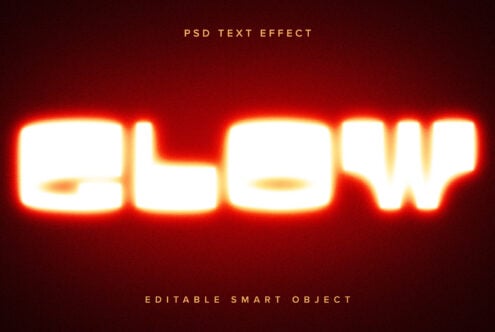 PSD glowing text effect for designers featuring a bright neon glow in a dark background. Fully editable smart object for creative typography projects.