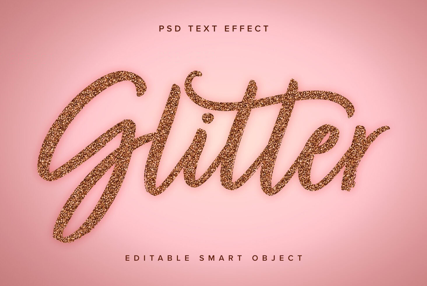 Editable glitter text effect on pink background. PSD smart object for designers. Perfect for graphics, templates, and mockups.