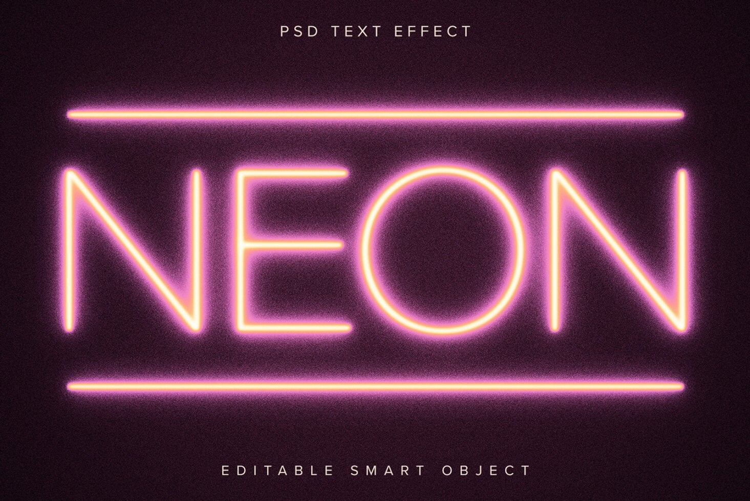 Large magenta neon NEON text with bright yellow glow on dark background