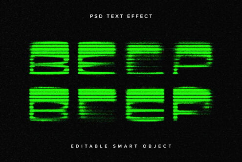 Lime green scanline text effect showing editable smart object demonstration