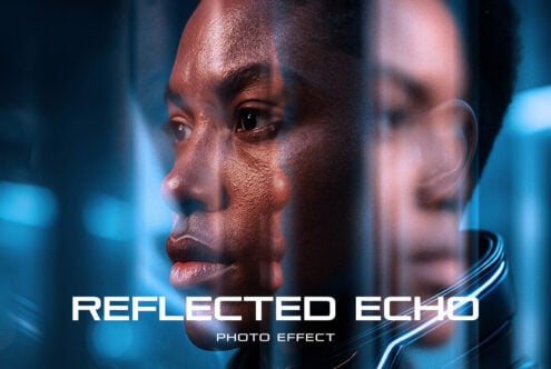 Digital photo effect showcasing a futuristic reflection, perfect for designers creating sci-fi themes, tech mockups, or innovative graphic projects.