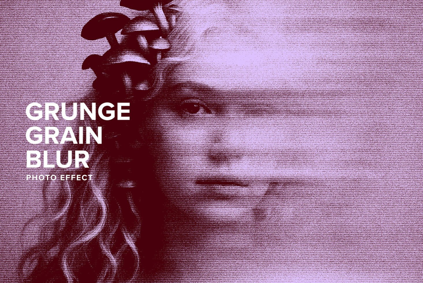 Grunge grain blur photo effect featuring a woman with mushroom adornment ideal for designers seeking unique artistic graphics and textures for projects.