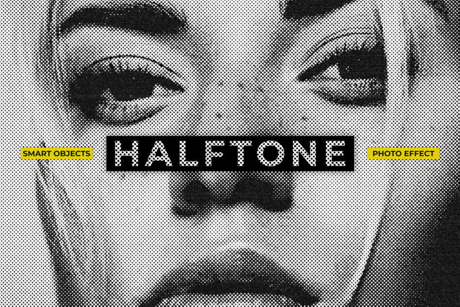 Multiple faces in halftone pattern with retro dotted texture overlay