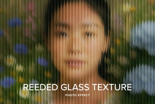 Reeded glass texture photo effect with blurred portrait and floral background perfect for graphics designers mockup or digital art templates