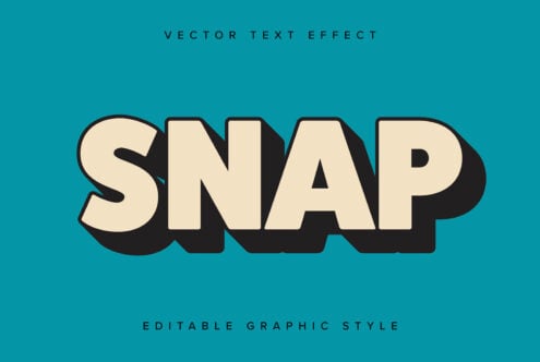 Bold retro text effect design with editable SNAP word in 3D style on blue background ideal for graphic designers typography templates and mockups