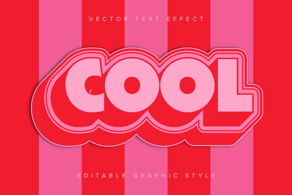 Bold pink letter 'COOL' with layered red outline on striped background