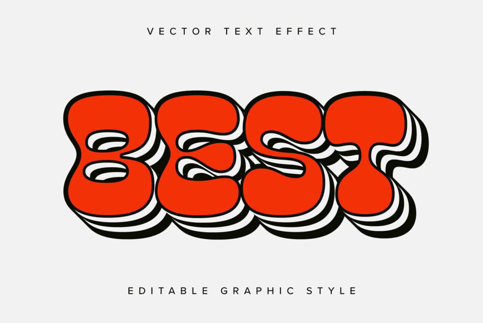 Bold red puffy letters spelling BEST with black outlines on light gray background