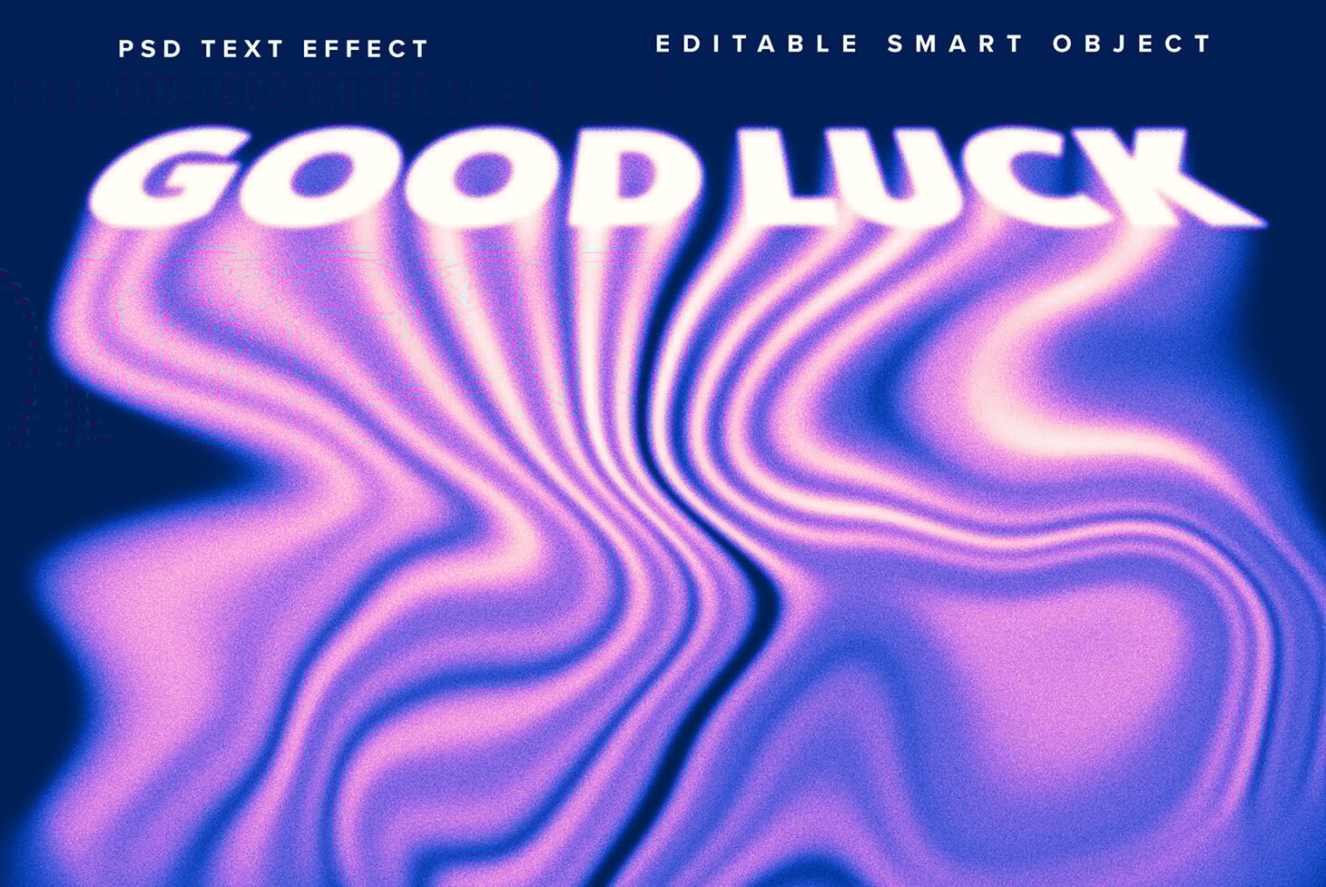 Wavy text effect saying Good Luck in vibrant purple on dark background PSD file smart object editable ideal for designers fonts and graphic templates.