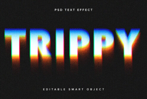 Colorful trippy PSD text effect template with editable smart object for designers. Perfect for creating vibrant typography graphics in Photoshop.