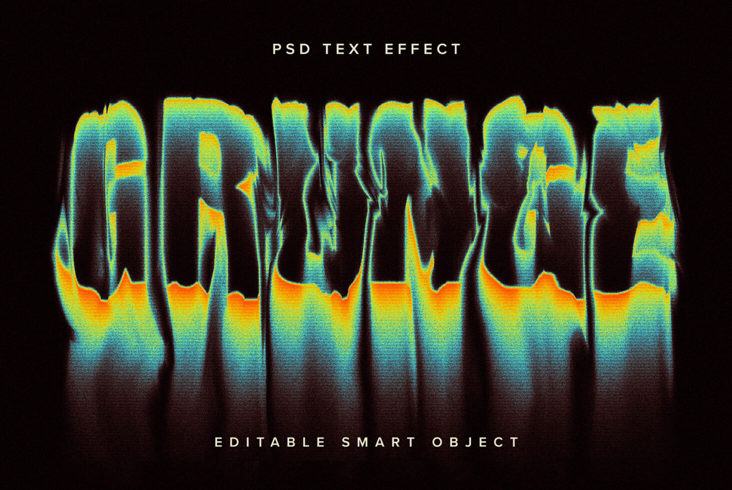 Grunge chromatic text effect PSD mockup with editable smart object for vibrant retro designs neon-inspired artistic look typography digital graphics