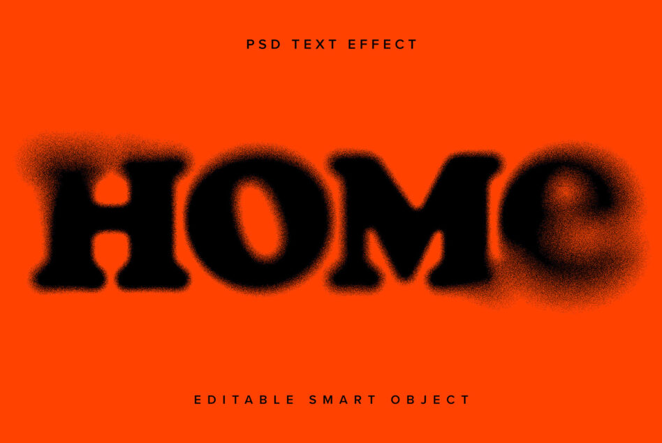 HOME in large black letters with soft grainy edges on orange background