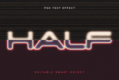Futuristic PSD text effect mockup with glitch and neon colors for designers. Editable smart object ideal for graphics and templates.