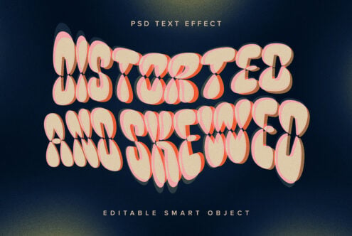 Cream pink orange gradient 3D extruded text effect on dark blue gradient backdrop