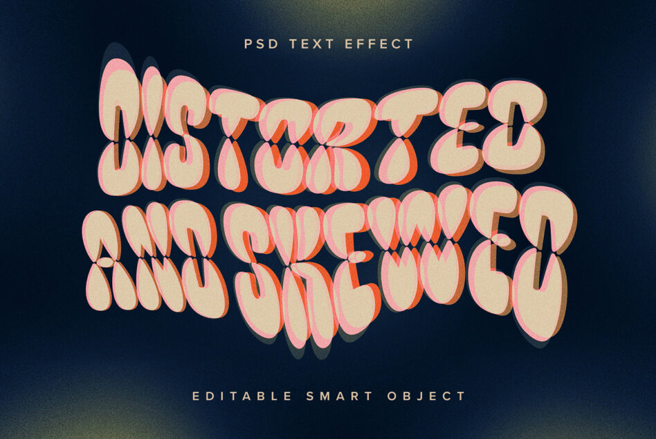 Cream pink orange gradient 3D extruded text effect on dark blue gradient backdrop