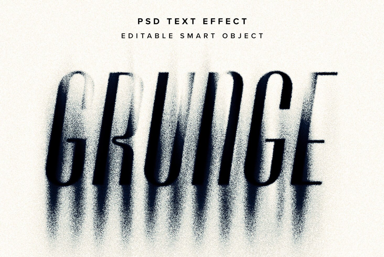Grunge text effect PSD template for designers. Editable smart object with shadow and textured style. Ideal for creating graphics and typography effects.