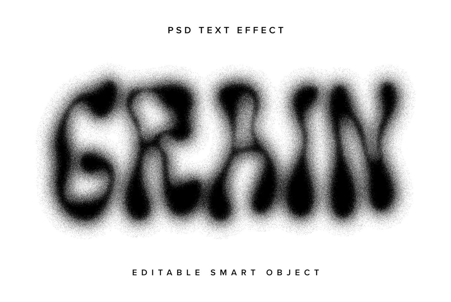 Blurred grain text effect for Photoshop in PSD format, ideal for designers. Editable smart object suitable for digital mockups and templates.