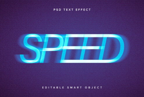 Bright cyan neon lettering with scanlines on purple grid texture