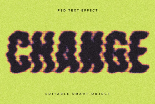 Pixelated text with chromatic aberration on bright lime green background