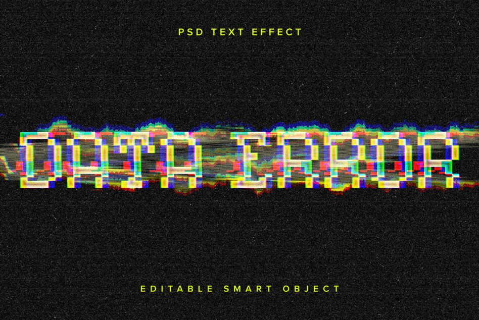 PSD text effect mockup with editable smart object in colorful glitch style