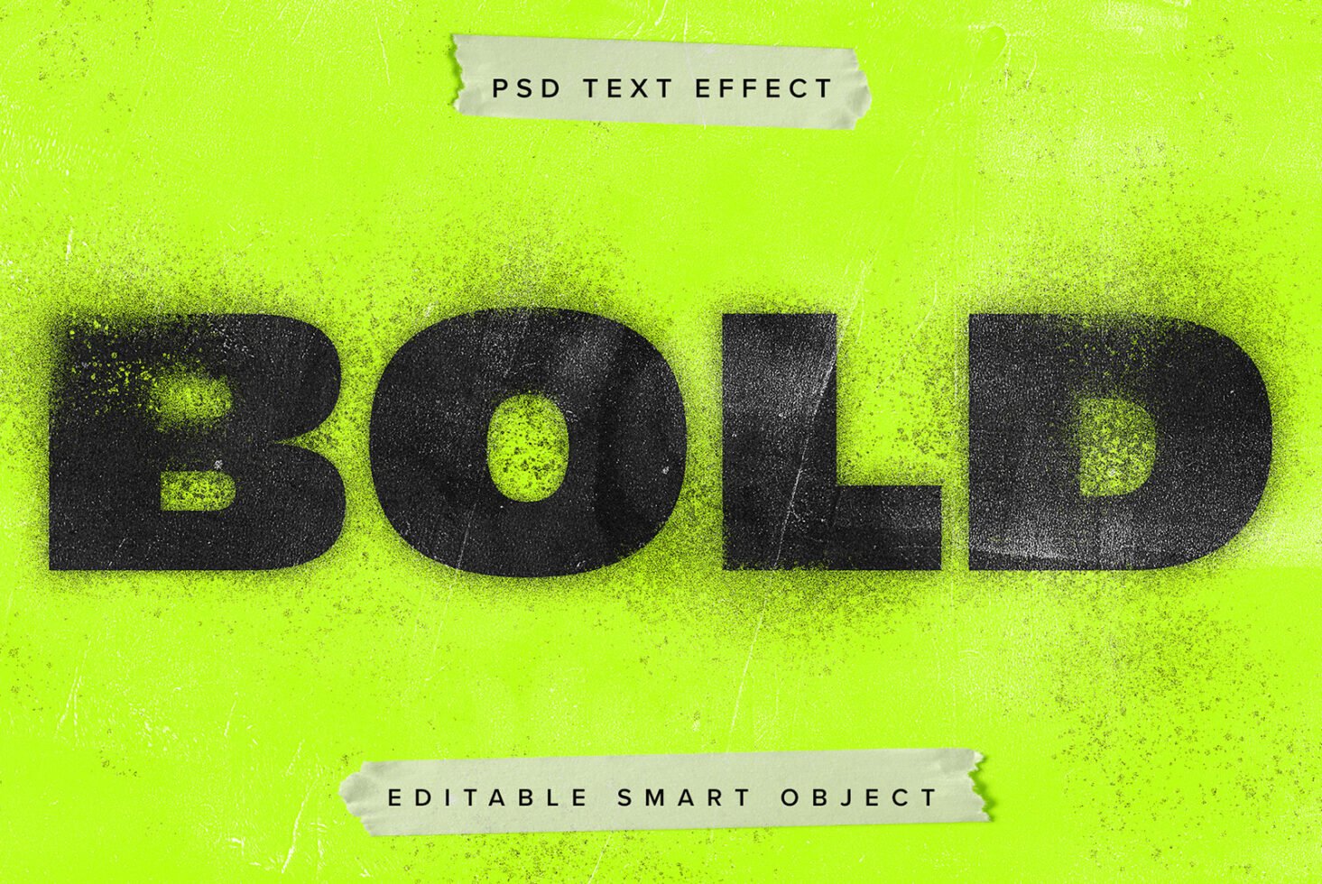 Bold PSD text effect on vibrant yellow background ideal for graphic designers. Editable smart object for creating striking typography in templates.