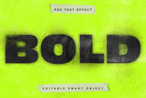 Bold PSD text effect on vibrant yellow background ideal for graphic designers. Editable smart object for creating striking typography in templates.