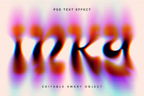 Glitchy text effect with vibrant colors in PSD format. Perfect for adding psychedelic style to designs. Editable smart object. Ideal for designers.