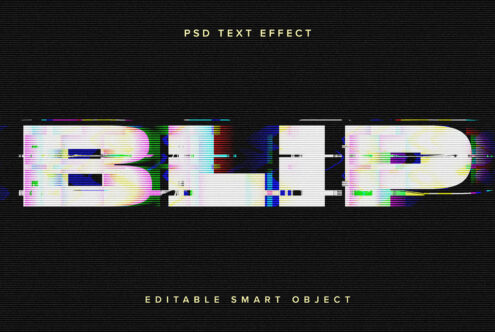 Bold letters with RGB scanlines broken into pieces on dark textured backdrop