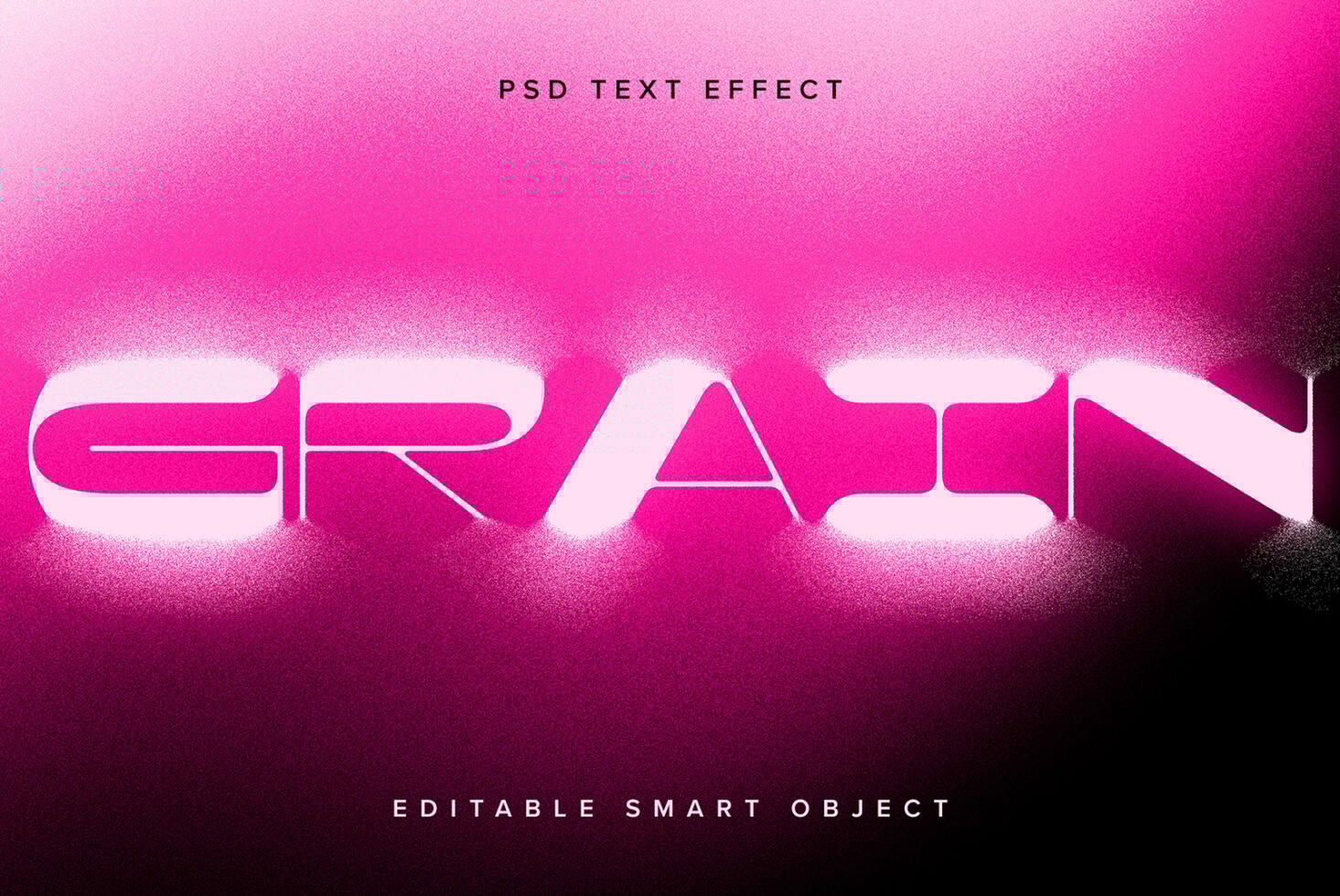 Pink grainy text effect on a dark background with PSD editable smart object option suitable for designers looking for unique typography effects.