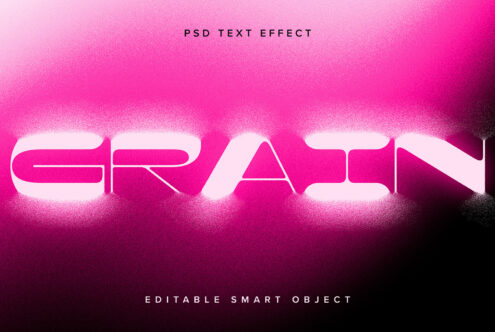 Pink grainy text effect on a dark background with PSD editable smart object option suitable for designers looking for unique typography effects.