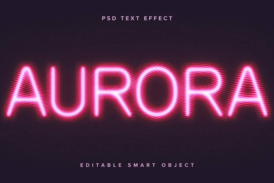 Bright magenta glowing AURORA neon text with scan line effect mockup
