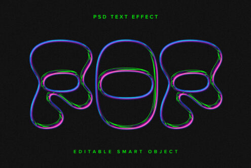 Neon outline letters in blue, pink, green glow on black backdrop