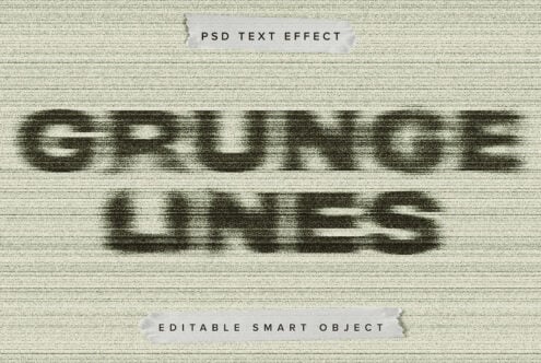 Grunge Lines PSD text effect mockup with horizontal lines pattern. Editable smart object for designers seeking vintage graphics and textures.