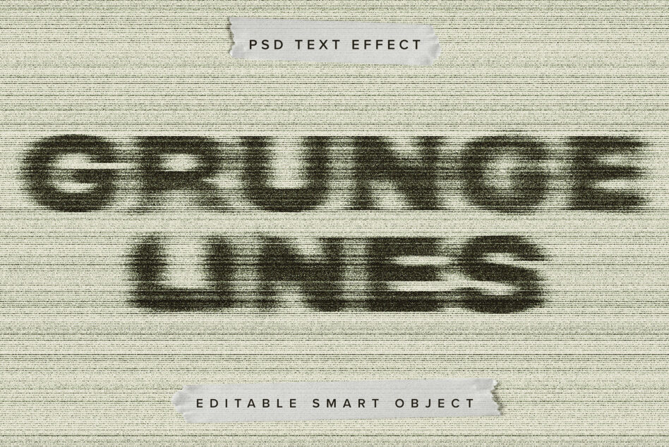 Scanline glitch text effect showing distorted letters on cream texture with PSD label