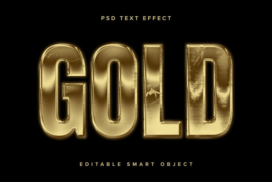 Metallic gold 3D letters spelling GOLD with weathered texture