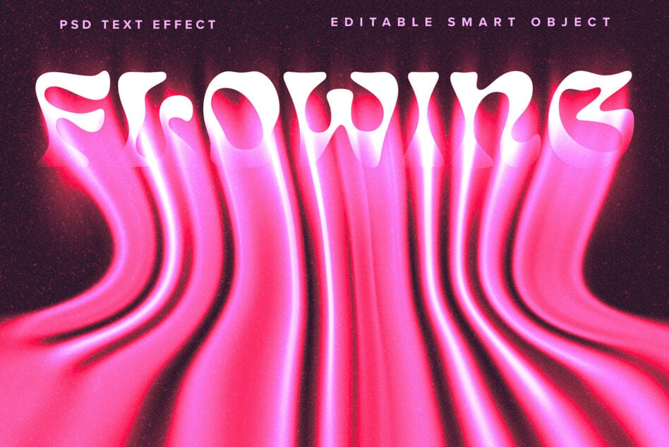 Neon pink glowing liquid text effect with white letters flowing like molten waves