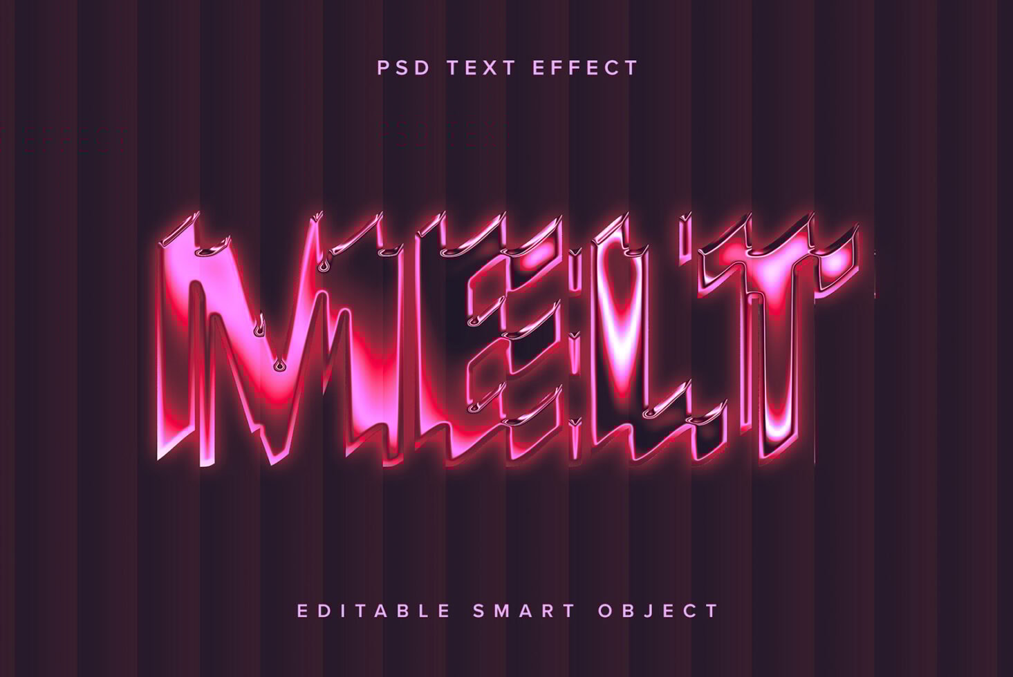 Melting text effect in neon pink with striped background suitable for mockups and graphic design templates PSD editable smart object for designers
