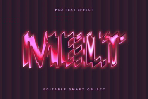 Melting text effect in neon pink with striped background suitable for mockups and graphic design templates PSD editable smart object for designers