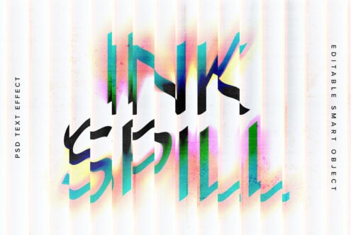Colorful ink spill text effect PSD template with editable smart object perfect for designers. Enhance graphics projects with vibrant, creative typography.