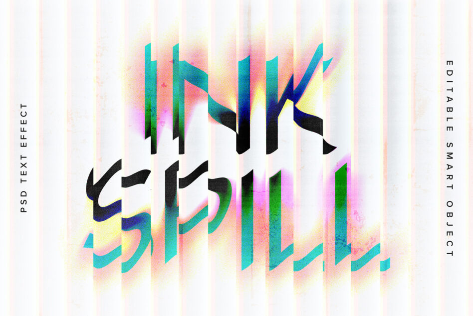PSD text effect mockup with colorful gradient glitch, editable layers included