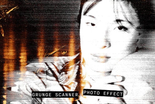 Grunge scanner photo effect showing scanlines on portrait with noise